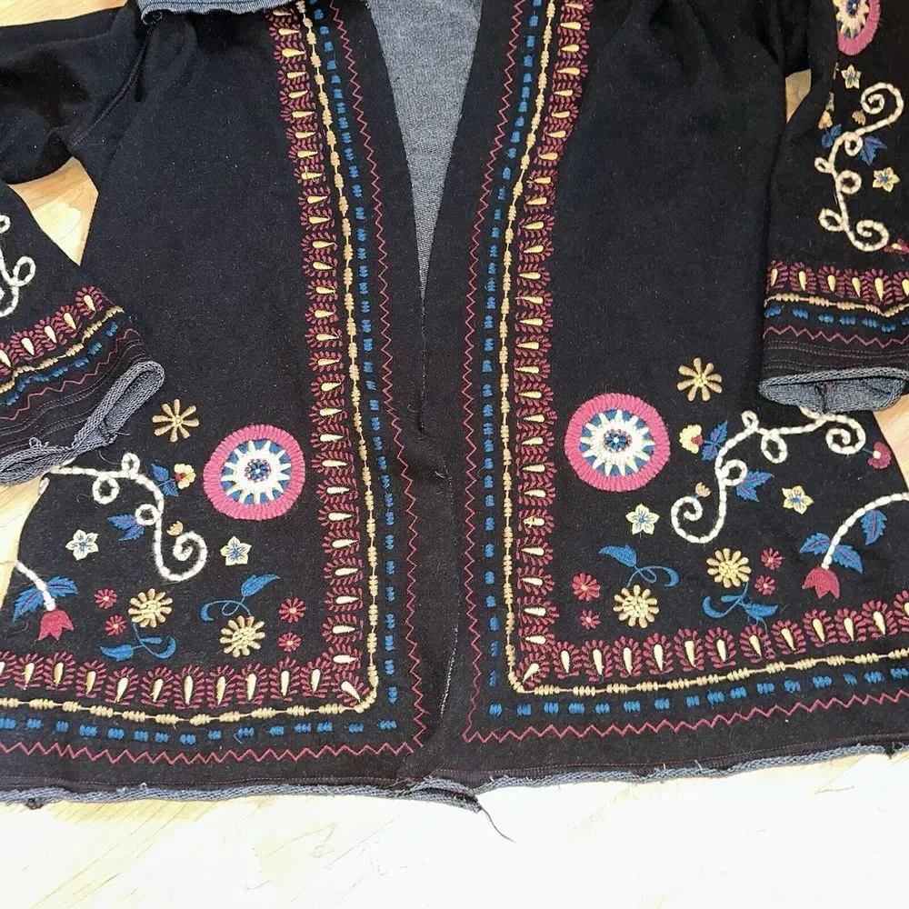 Caite Floral Embroidered Open Front Cardigan Black Size Small - Picture 2 of 9